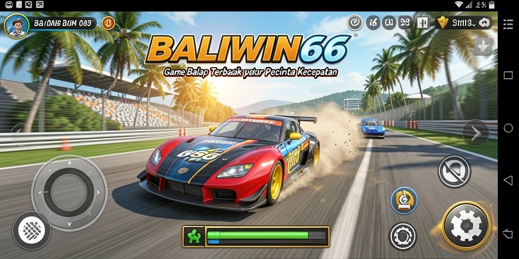 Screenshot gameplay BALIWIN66 menampilkan aksi balap yang seru dan mendebarkan.