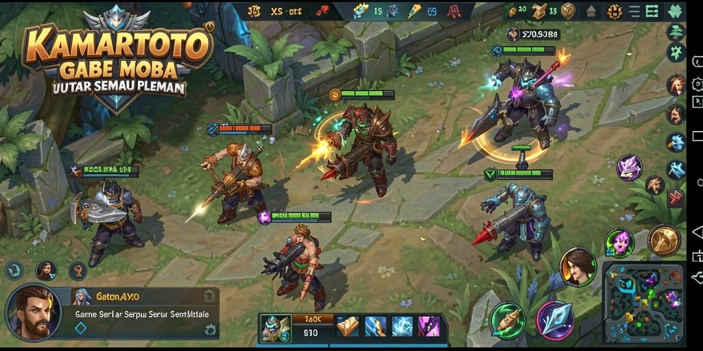 Tampilan gameplay seru dalam KAMARTOTO dengan aksi MOBA yang mendebarkan.