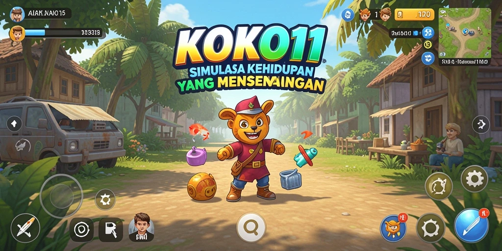 Screenshot KOKO11 menunjukkan karakter berinteraksi dalam lingkungan yang hidup.