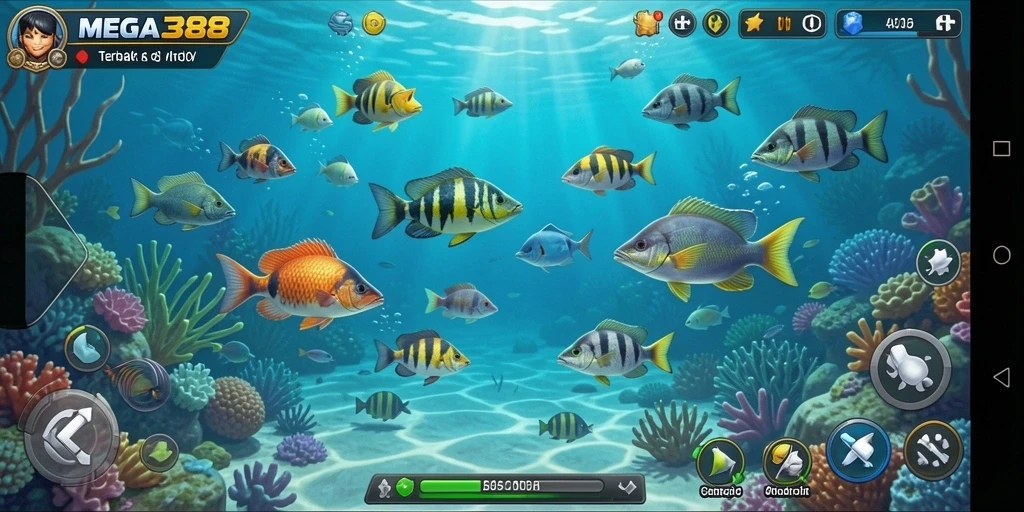 Tampilan gameplay seru dengan aksi menembak ikan di MEGA388.