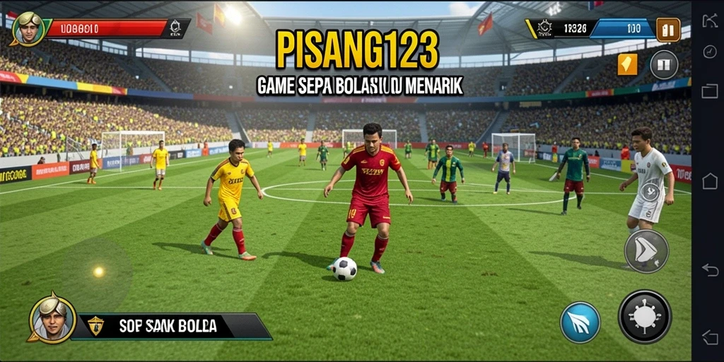 Tangkapan layar gameplay PISANG123 menampilkan aksi seru sepak bola.