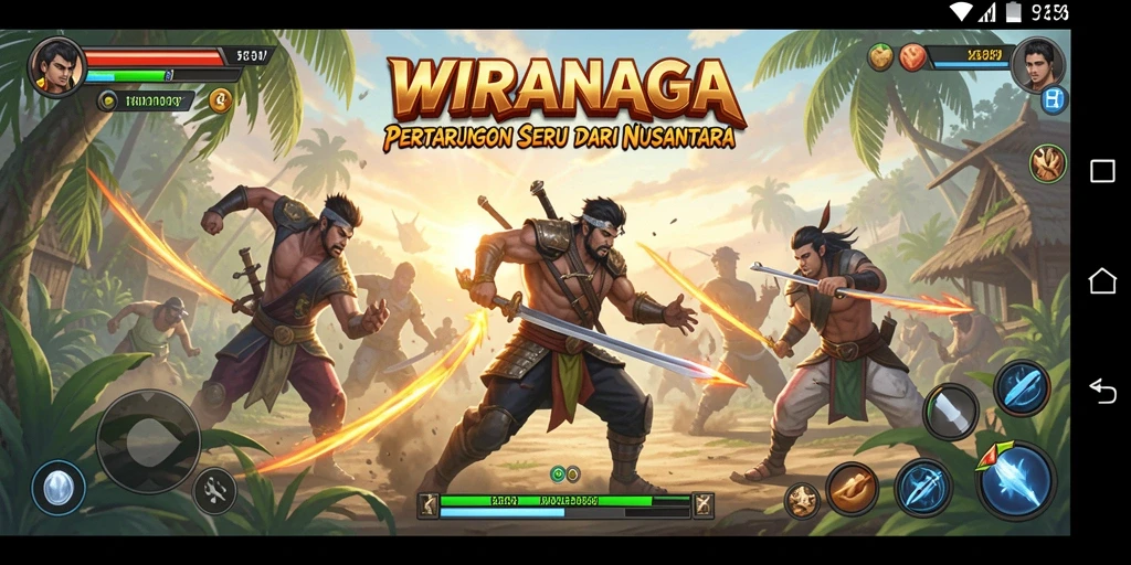 Tangkapan layar WIRANAGA menampilkan aksi bertarung yang dinamis dan mengesankan.